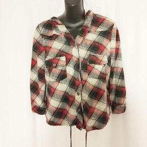 Kontrol Hooded Plaid Flannel Shirt Size M…